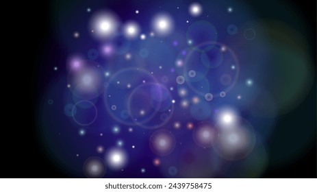Magical Abstract Defocused Light Spot Background Design. Christmas snowfall Vector Horizontal Illustration. Cosmic Print. Glitter confetti. Good for Banners, Posters, Covers, Flyers, Cards.