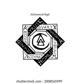 magical alchemical seal with letters and alchemical symbols