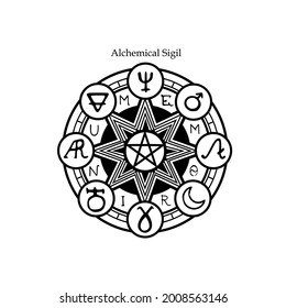 magical alchemical seal with patterns and alchemical symbols