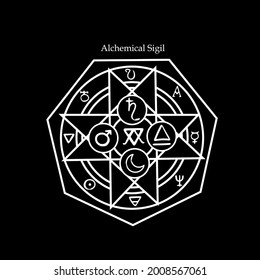 magical alchemical seal with patterns and alchemical symbols