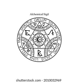 magical alchemical seal with patterns and alchemical symbols