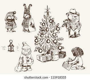 magical ambience of Christmas. set of vector sketches