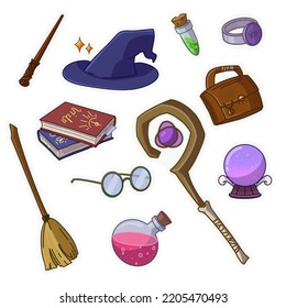 Magical attributes of a witch (set vector)