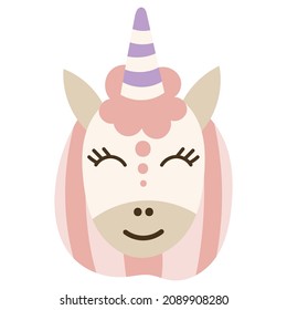 Magical Baby Unicorn Face. Vector illustration.