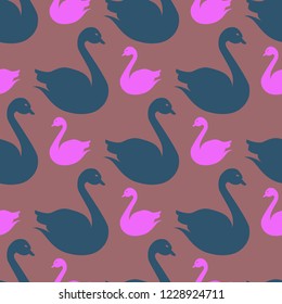 Magical background bird swan multicolored abstract seamless.