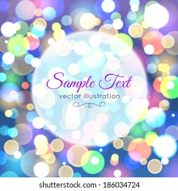 Magical background with blurred bokeh lights and place for text.