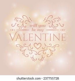 Magical background with colorful lights Will you be my Valentine with floral ornament. Vector illustration