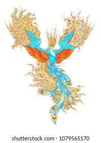 the magical bird. the phoenix, the firebird, vector bird of fairy tale