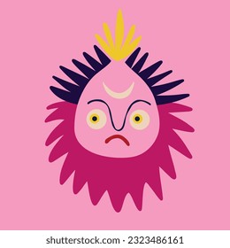 Magical bizarre Demon with a trident. Illustration in modern childish hand drawn style