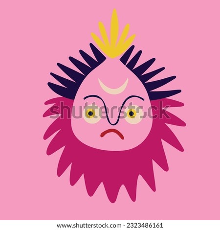 Magical bizarre Demon with a trident. Illustration in modern childish hand drawn style