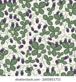 Magical blackberry garden, background, seamless pattern, vector illustration.