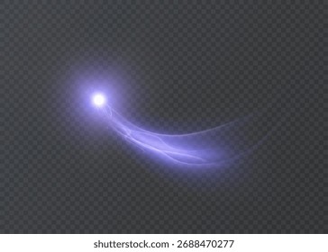 A magical blue comet with multiple sparkling rays and shimmering light effects. Vector light effect for a dark background.