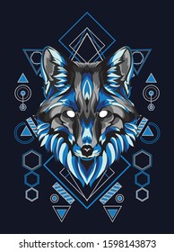 Magical blue fox illustration with geometric pattern