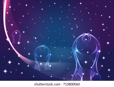 Magical blue space with bright stars. Vector illustration. EPS10