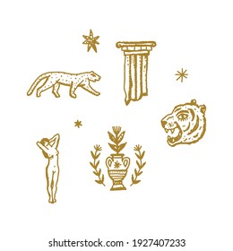 Magical Boho Clipart Greek Antique Logo Or Labels Elements Magic Art