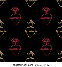 Magical boho sacred heart love peace Valentine freedom symbol handdrawn dark gothic seamless pattern