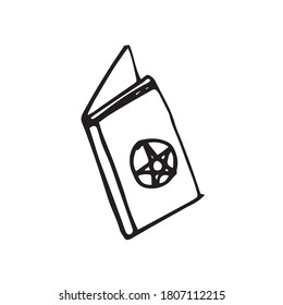 Magisches Buch doodle Vektorelement. Halloween-Dekoration über Esoteriker und Magie. 