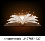 A magical book on a dark background. Vector illustration