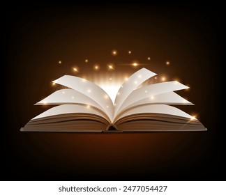 A magical book on a dark background. Vector illustration