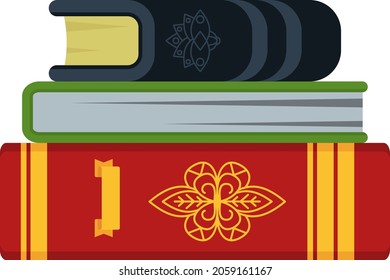 Magical books, poisonous potion and bewitched hat in house of witch. Flat vector cartoon illustration for children books about sorcerers, for cards on theme parties and Halloween.