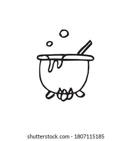 Magical bowl doodle vector element. Halloween decoration about esotericist and magic. 