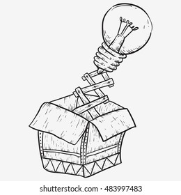 a magical  box or classic surprise toy with lamp ball hang on spring