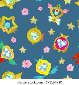 Magical brooches seamless pattern. Watercolour imitation