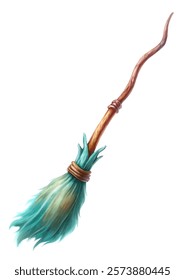 Magical broomstick design, whimsical art style, fantasy theme, vibrant colors, enchanting illustration, creative concept.