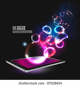 magical bubbles from tablet computer conceptual vector design