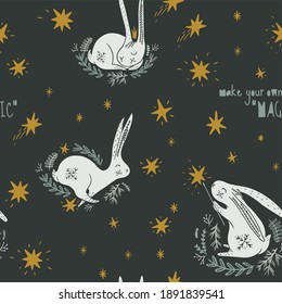 Magical Bunny Seamless Pattern Design 