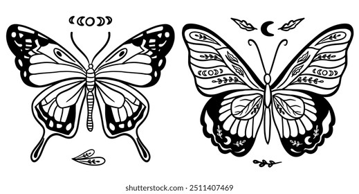 Magical Butterflies with Moon Phases – Vector Art for Tattoos, Logos, and Design