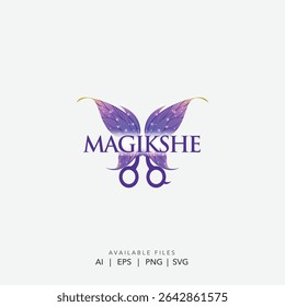 Magical Butterfly Fairy Wings Logo Design with Scissors, Perfect for Beauty Salons, Fashion Boutiques, and Creative Brands