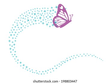 Magical Butterfly with pixie dust glitters design. Isolated on white.