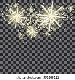 Magical cartoon stars, fireworks, vector stardust on a dark background. Festive backdrop.