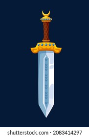 Magical Cartoon Steel Sword Blade With Golden Hilt, Vector Warrior Dagger Icon. Medieval Sword, Knight Weapon Or Knife Blade, Sword Or Royal Warrior Dagger With Golden Handle For Game