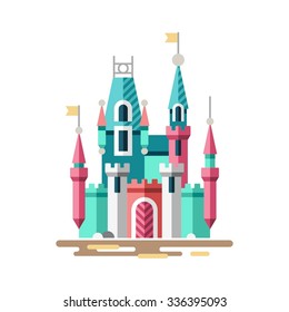 Magical castle. Fabulous palace. Vector flat illustration.