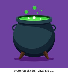 A magical cauldron with potion icon, flat style design, ideal for Halloween party themes or spooky illustrations