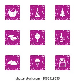Magical celebration icons set. Grunge set of 9 magical celebration vector icons for web isolated on white background