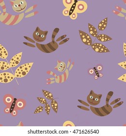 magical children's fairy-tale background with cats. flying cats seamless pattern