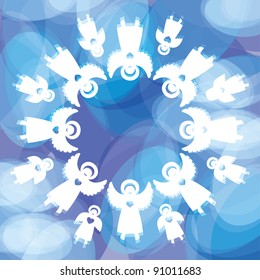Fondo mágico de Navidad. Copo de nieve de los ángeles. Plantilla para el texto. Vector.