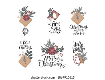Magical Christmas Flowers. Christmas Cozy set in flat style. Ideal for textiles, decor, posters and invitations