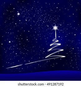 Magical Christmas Night with Christmas tree with Star in Sky