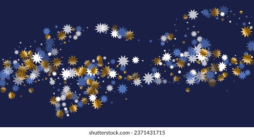 Magical Christmas star vector background illustration. Gold blue white twinkle decoration. Poster snowflake background. Christmas star symbol particles. Night luxury print.