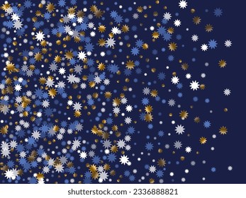 Ilustración vectorial de estrella de Navidad mágica. Decoración brillante de color blanco azul dorado. Patrón de estrella de pancarta. Partículas de forma estrella de Navidad. La decoración del festival brilla.