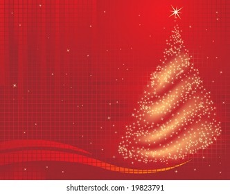 Um fundo mágico árvore de natal no vermelho