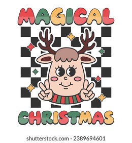 magical christmas typography quotes retro style with cute deer icon. perfect for t-shirt, poster, sticker