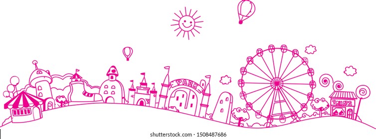 Magical city. For the baby room, nursery room, bedroom, playground. Graphic design lifestyle, vector for print, banner, design, poster, interior, wall decals, sticker.