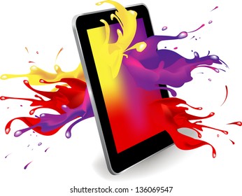 Magical color splash from tablet computer conceptual vector design .This image contains a gradient mesh.