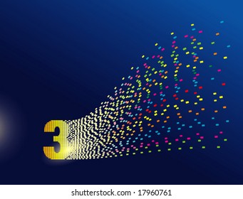 Magical colorful digital transforming into a number three. Ready to use for anniversary celebration or promotion motive.