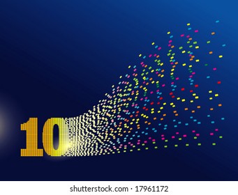 Magical colorful digital transforming into a number ten. Ready to use for anniversary celebration or promotion motive.